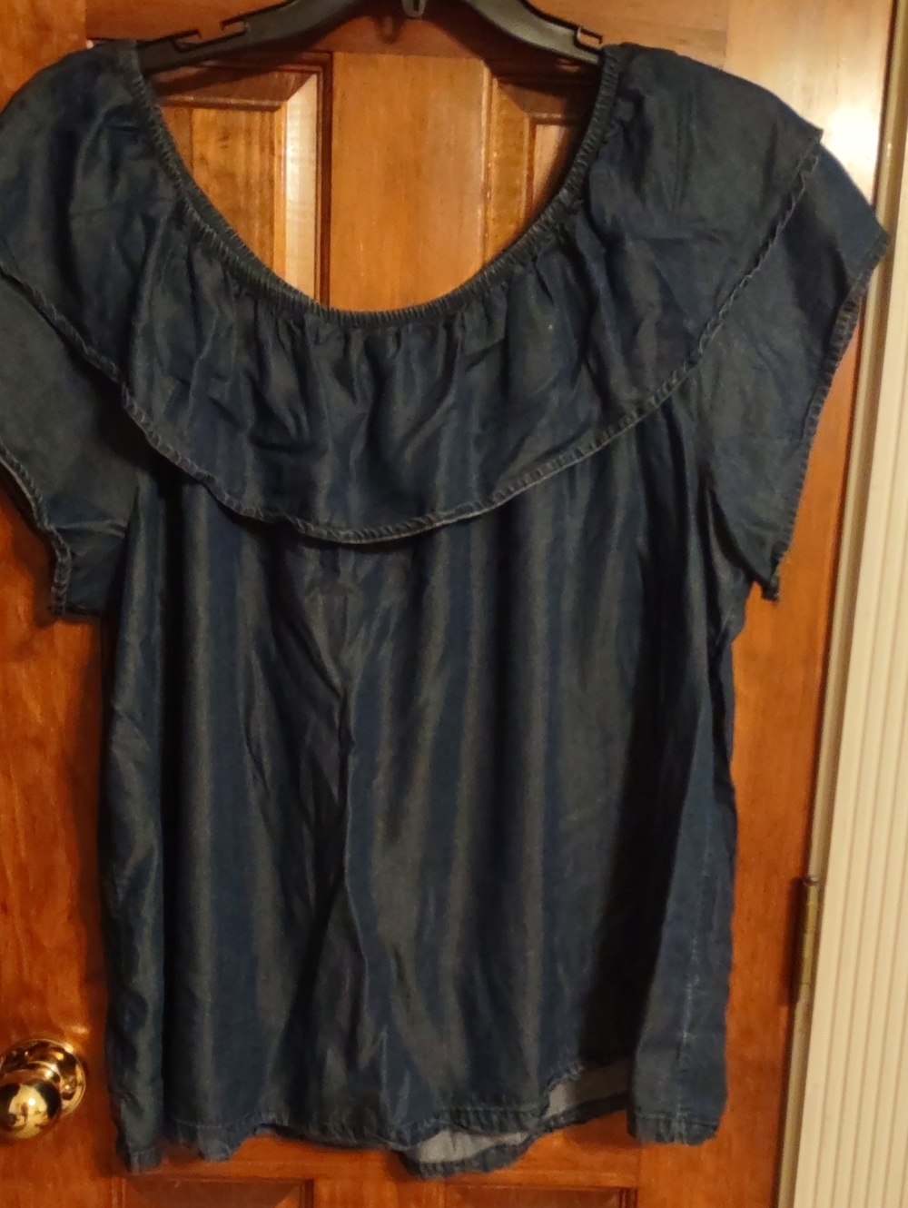 Denim Blue Ruffle Women's Top
